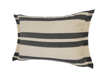 20" X 20" Ensign Blue White And Linen 100% Cotton Striped Zippered Pillow