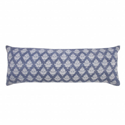 14" X 36" Vintage Indigo Blue And White 100% Cotton Geometric Zippered Pillow