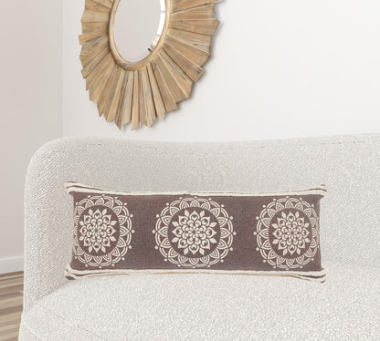 20" X 20" Brown And White 100% Cotton Striped Zippered Pillow