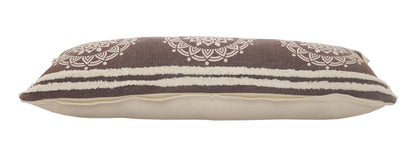 20" X 20" Brown And White 100% Cotton Striped Zippered Pillow