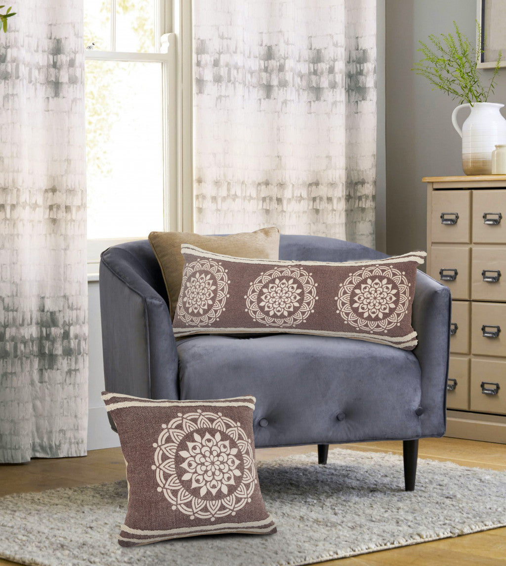 20" X 20" Brown And White 100% Cotton Striped Zippered Pillow