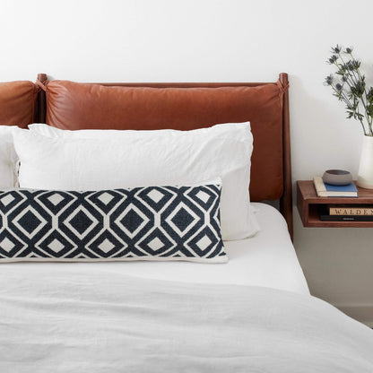 14" X 36" Deep Navy And White 100% Cotton Geometric Zippered Pillow