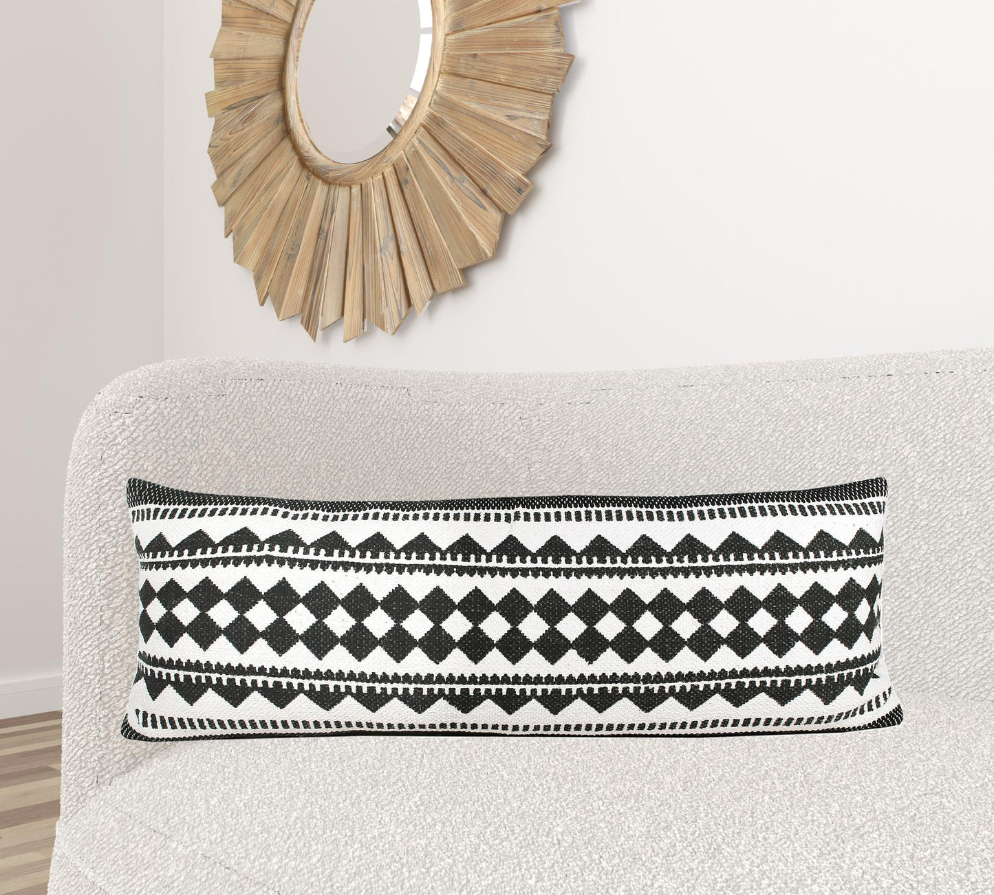 20" X 20" Black And White 100% Cotton Geometric Zippered Pillow