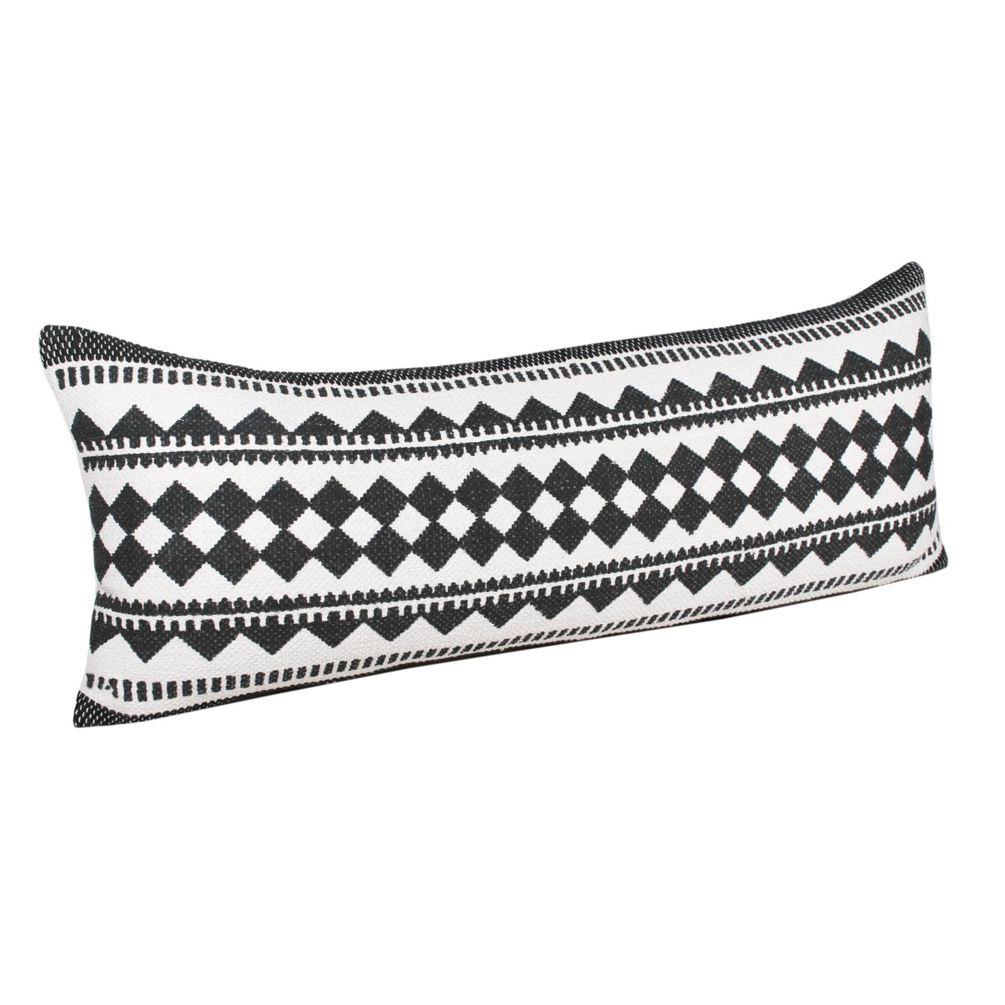 20" X 20" Black And White 100% Cotton Geometric Zippered Pillow