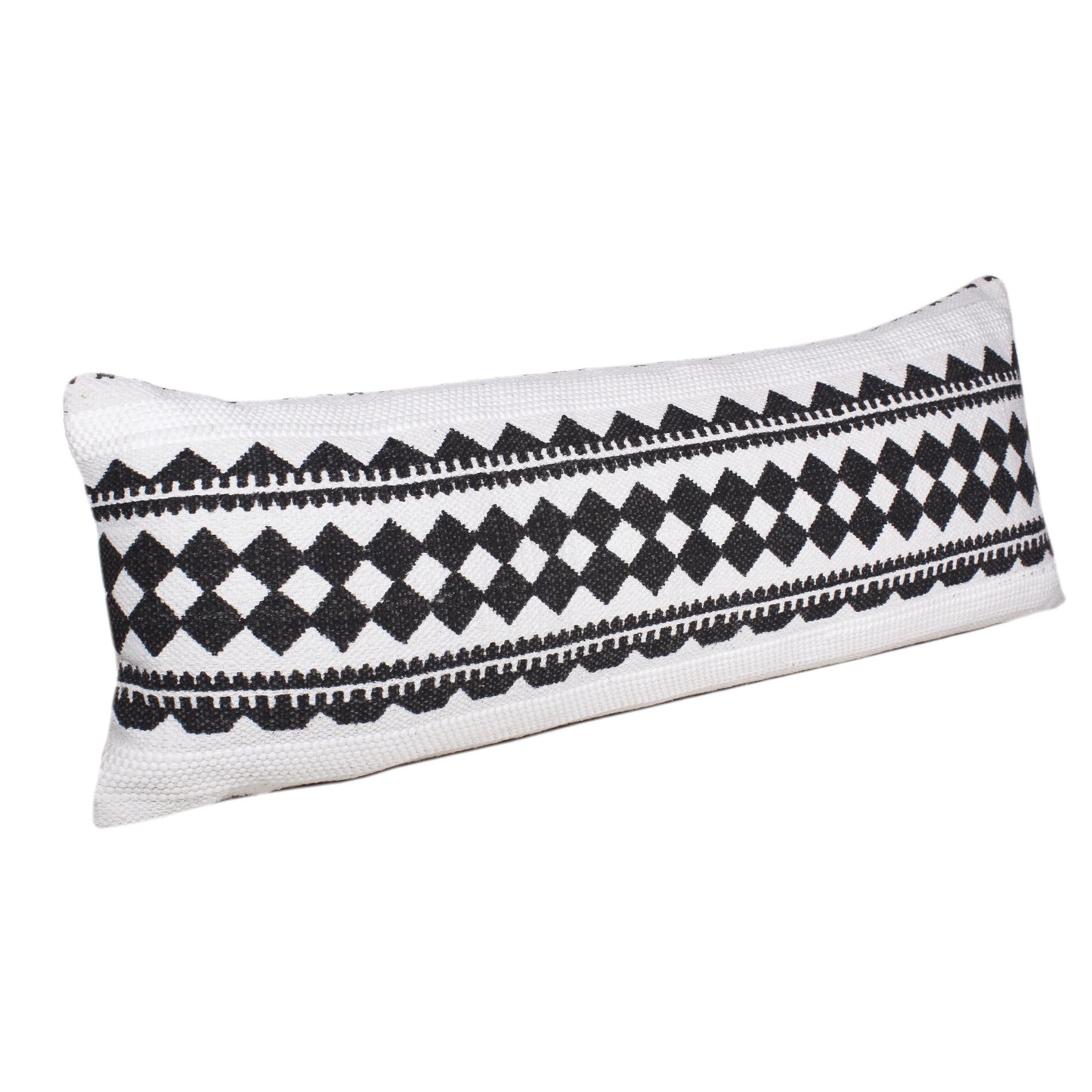 20" X 20" Black And White 100% Cotton Geometric Zippered Pillow