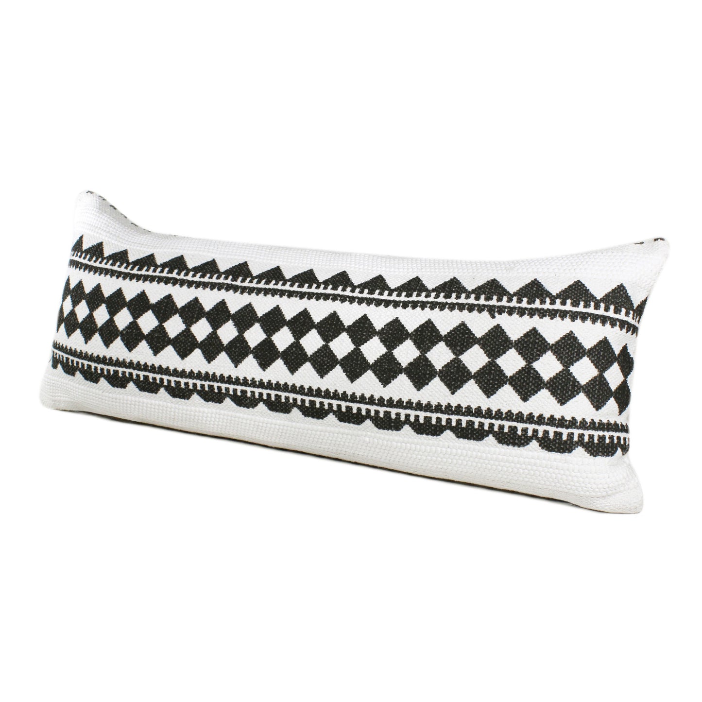20" X 20" Black And White 100% Cotton Geometric Zippered Pillow