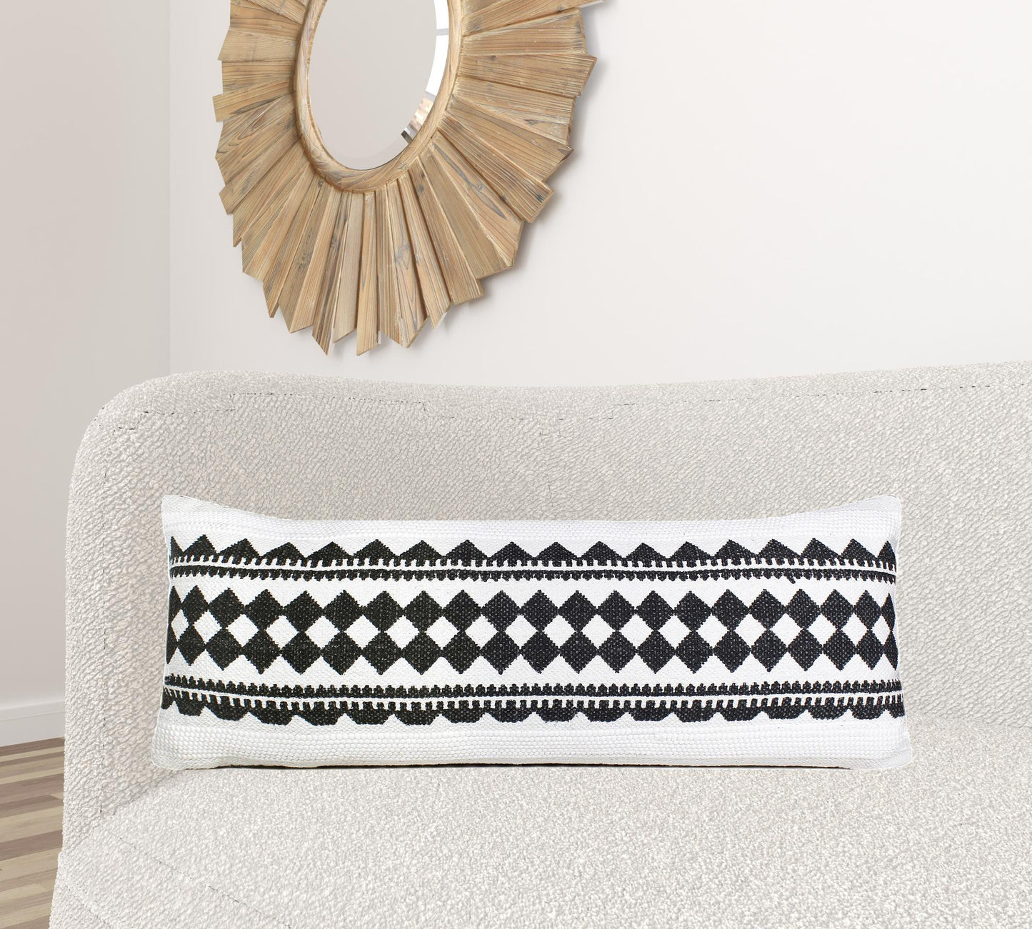 20" X 20" Black And White 100% Cotton Geometric Zippered Pillow