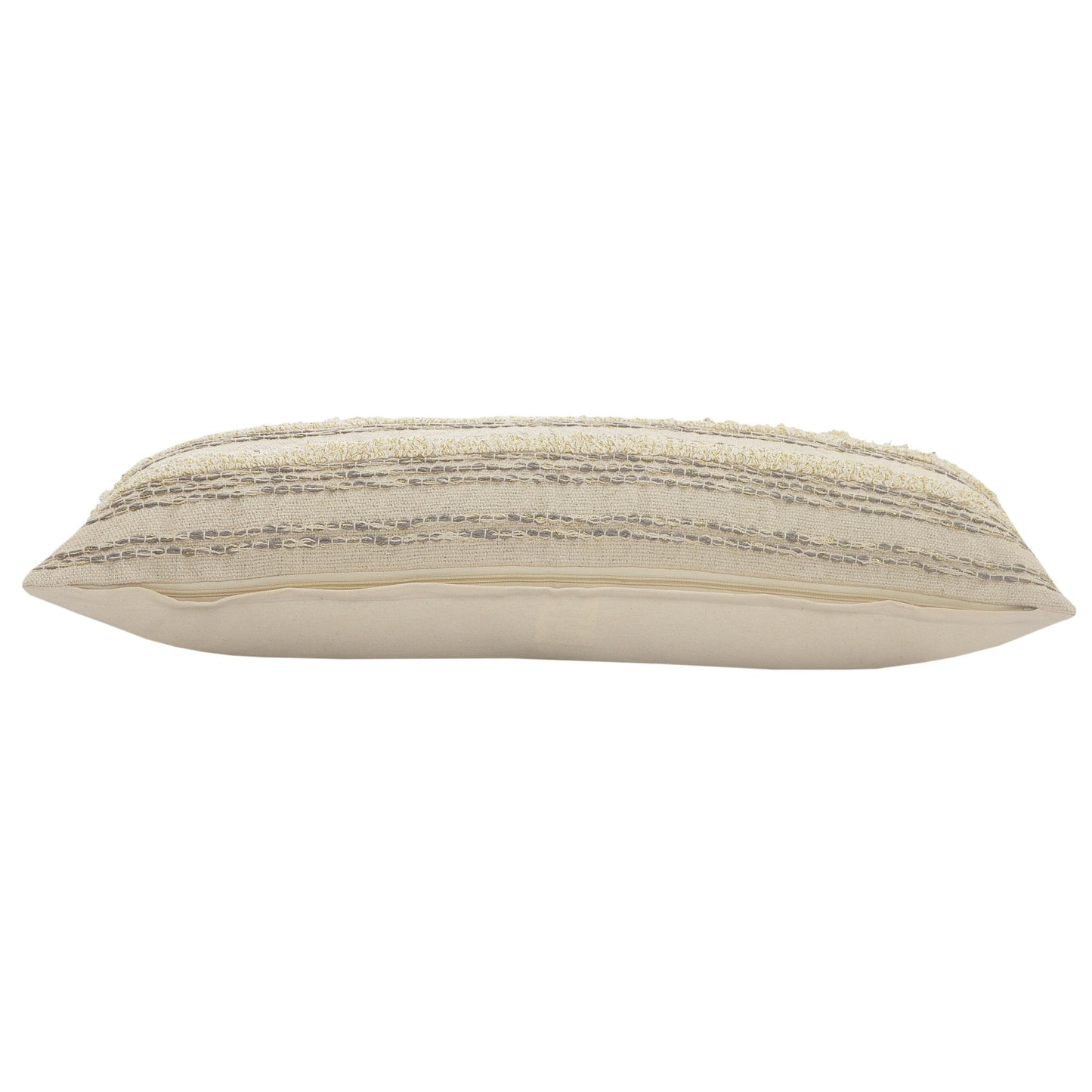 20" X 20" Cream Gray And Gold 100% Cotton Striped Zippered Pillow