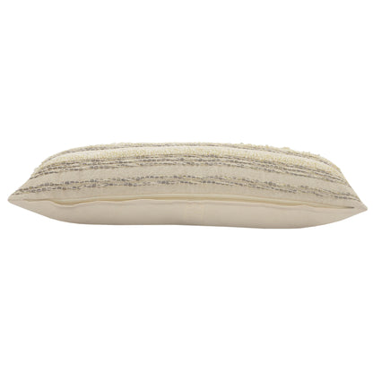 20" X 20" Cream Gray And Gold 100% Cotton Striped Zippered Pillow