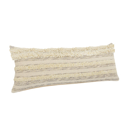 20" X 20" Cream Gray And Gold 100% Cotton Striped Zippered Pillow