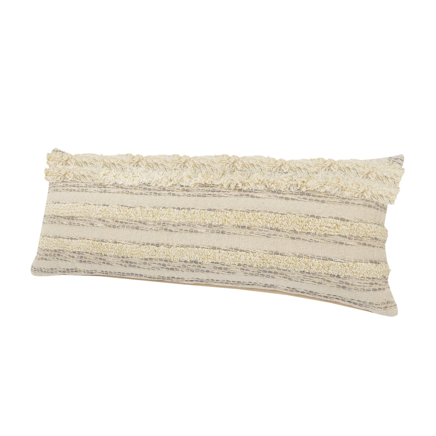20" X 20" Cream Gray And Gold 100% Cotton Striped Zippered Pillow