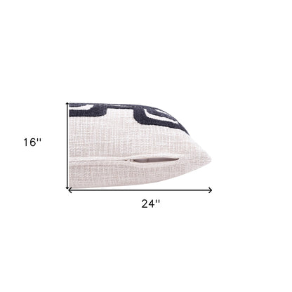 20" X 20" Black And Ivory 100% Cotton Geometric Zippered Pillow