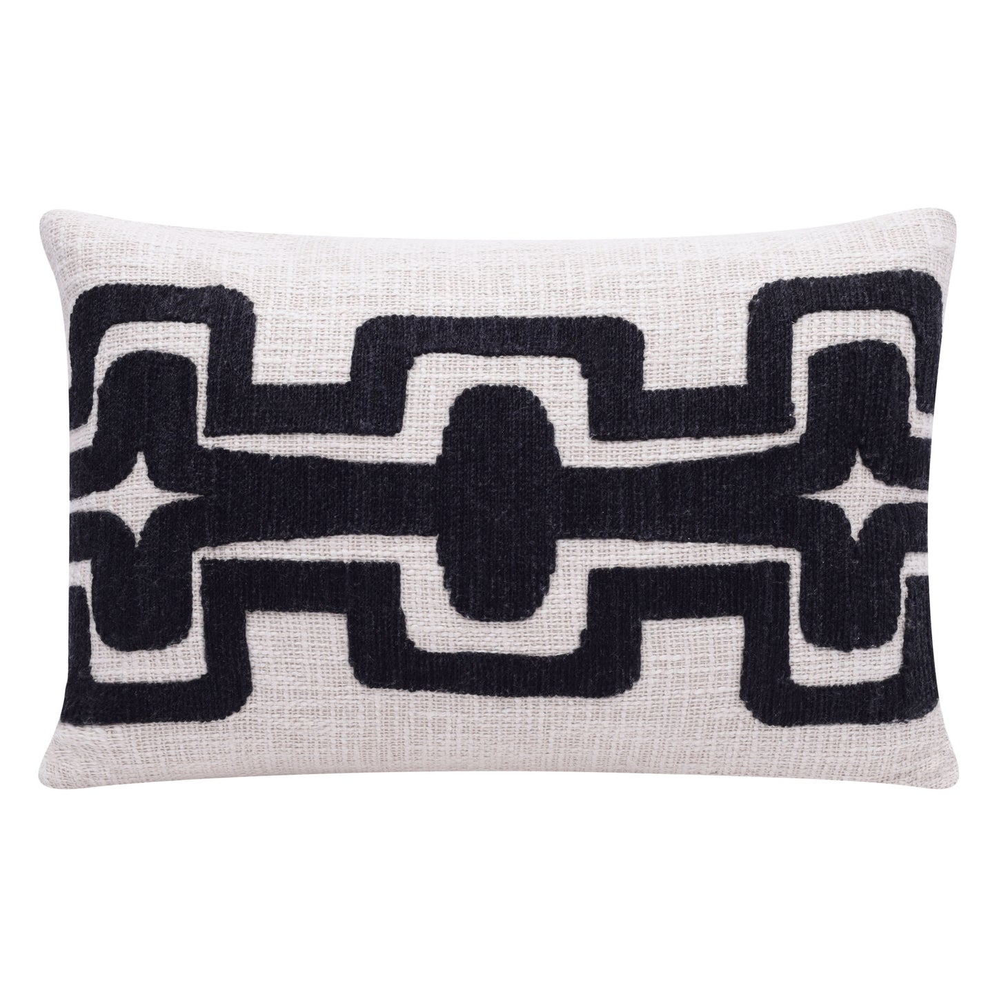 20" X 20" Black And Ivory 100% Cotton Geometric Zippered Pillow