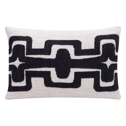 20" X 20" Black And Ivory 100% Cotton Geometric Zippered Pillow