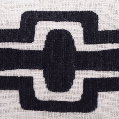 20" X 20" Black And Ivory 100% Cotton Geometric Zippered Pillow