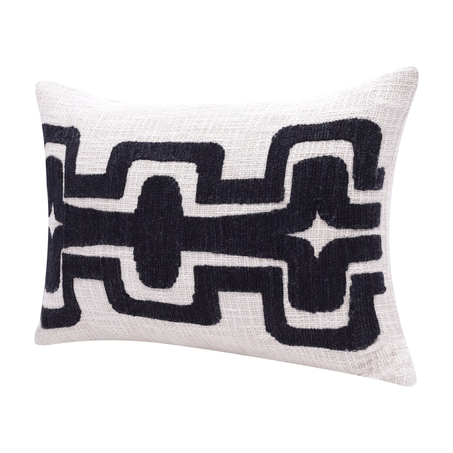 20" X 20" Black And Ivory 100% Cotton Geometric Zippered Pillow