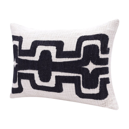 20" X 20" Black And Ivory 100% Cotton Geometric Zippered Pillow