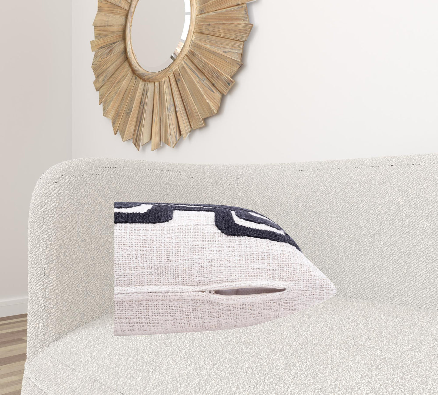 20" X 20" Black And Ivory 100% Cotton Geometric Zippered Pillow