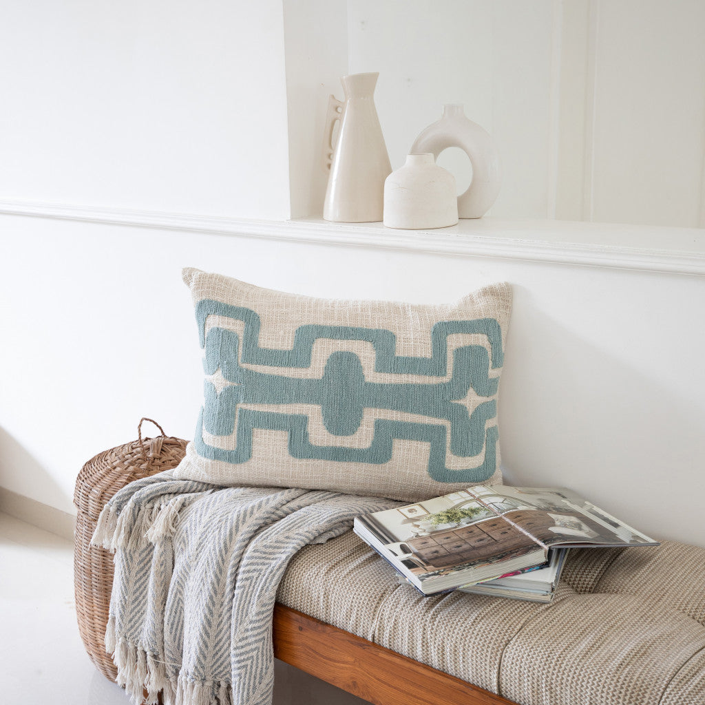 20" X 20" Black And Ivory 100% Cotton Geometric Zippered Pillow