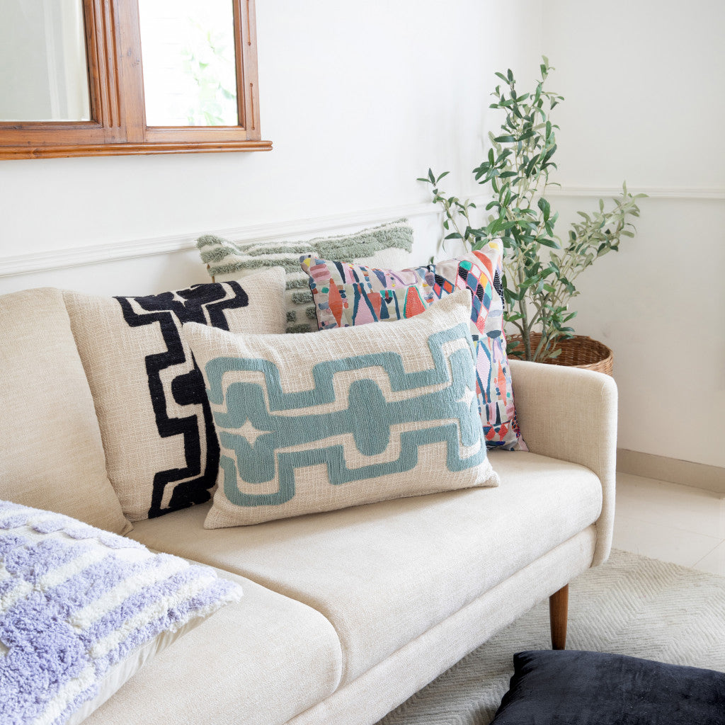 20" X 20" Black And Ivory 100% Cotton Geometric Zippered Pillow