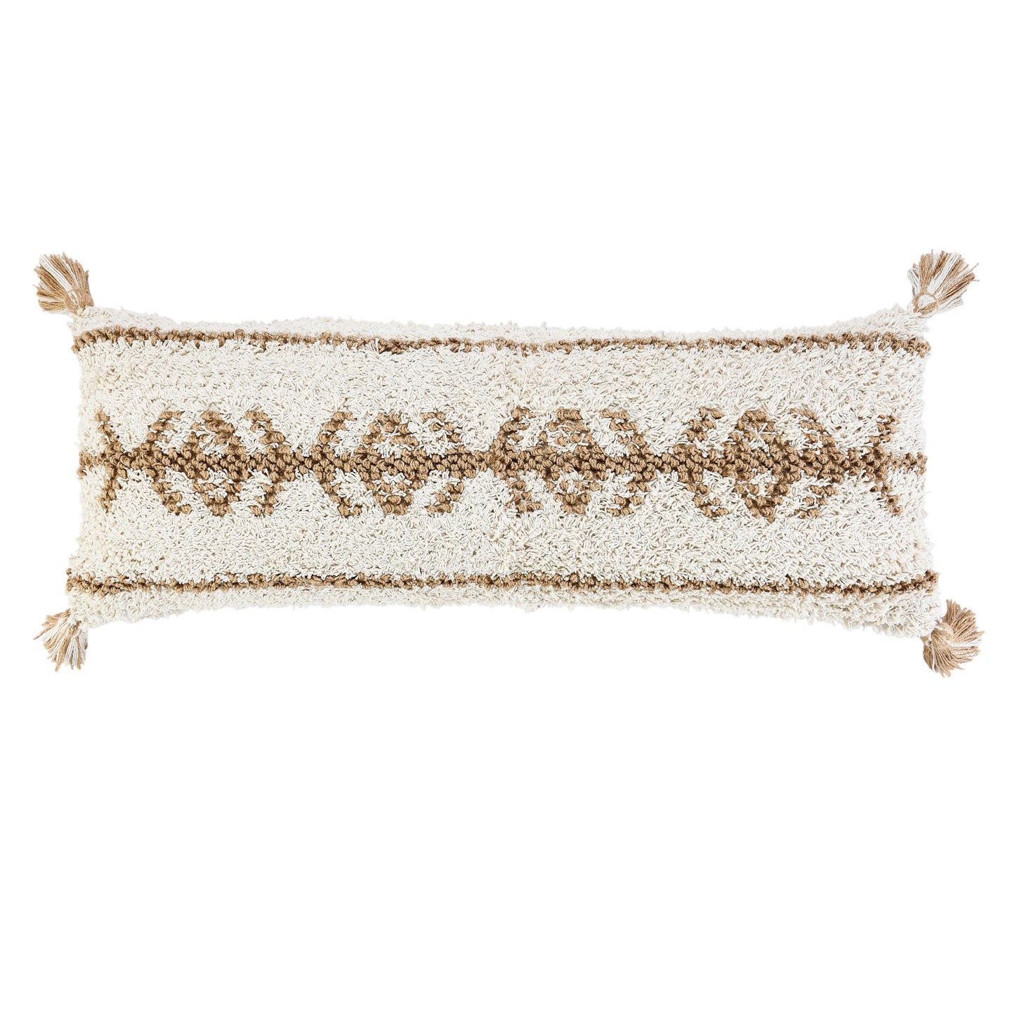 20" X 20" Beige And White 100% Cotton Geometric Zippered Pillow