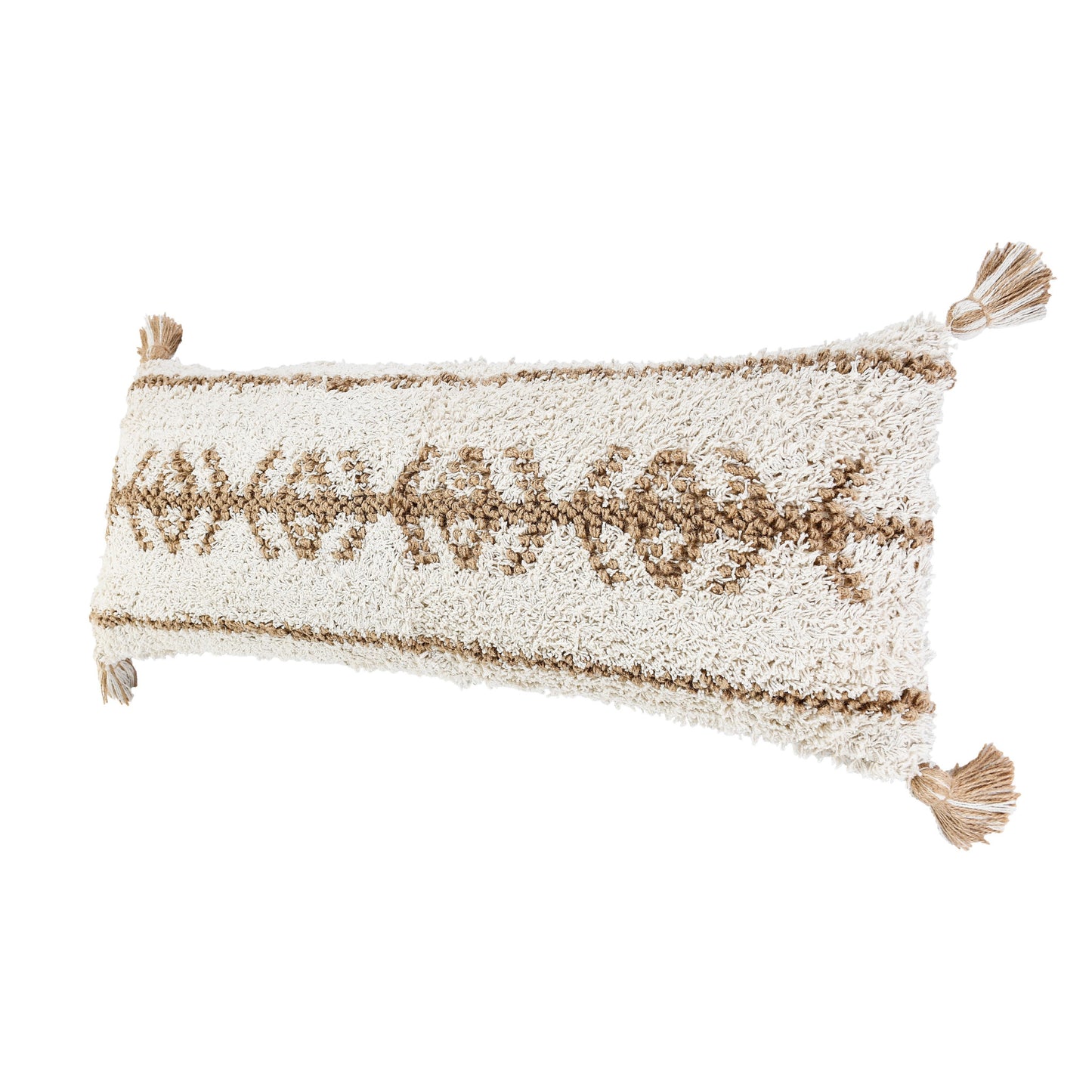 20" X 20" Beige And White 100% Cotton Geometric Zippered Pillow