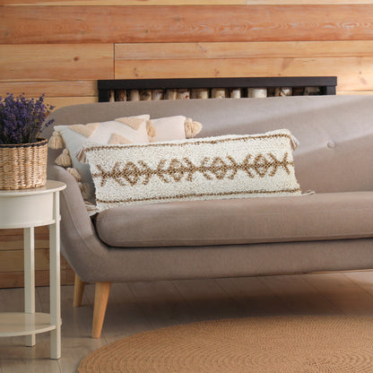 20" X 20" Beige And White 100% Cotton Geometric Zippered Pillow