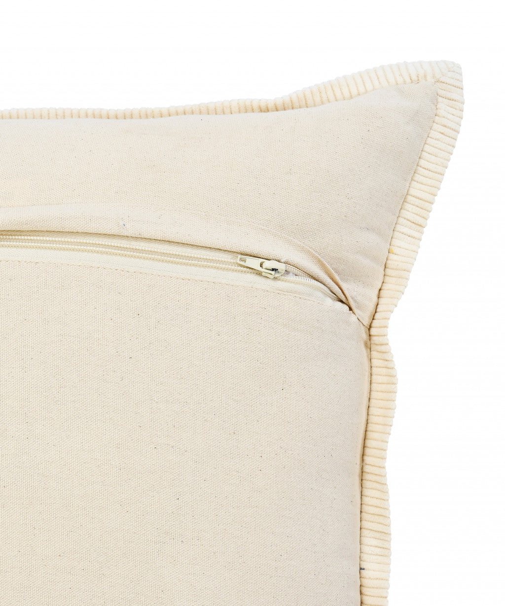 20" X 20" Navy And Cream 100% Cotton Zippered Pillow