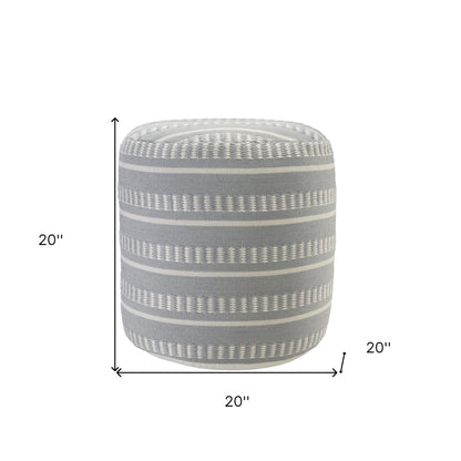 20" Green Polyester Round Striped Indoor Outdoor Pouf Ottoman