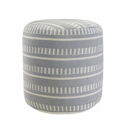 20" Green Polyester Round Striped Indoor Outdoor Pouf Ottoman