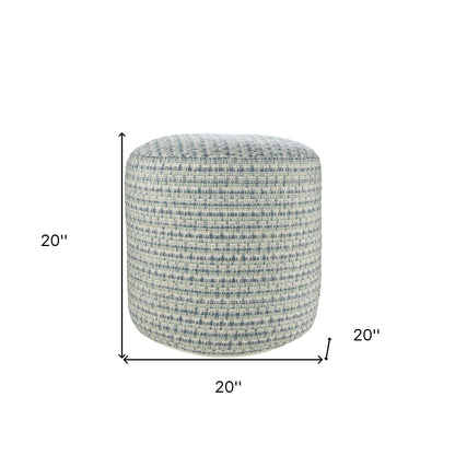 20" Blue Polyester Round Geometric Indoor Outdoor Pouf Ottoman