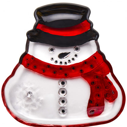7" Red and White SNowman Glass Christmas Serving Tray