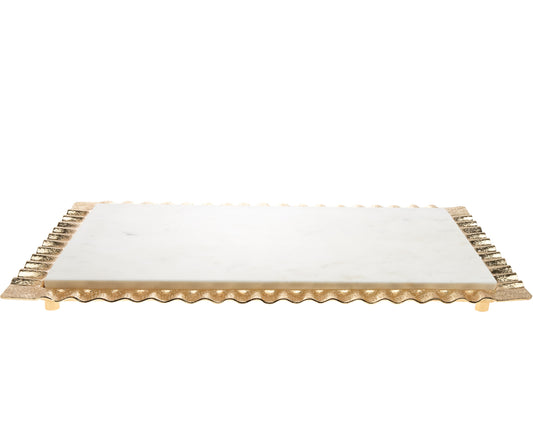 18" White and Gold Rectangular Marble Serving Tray