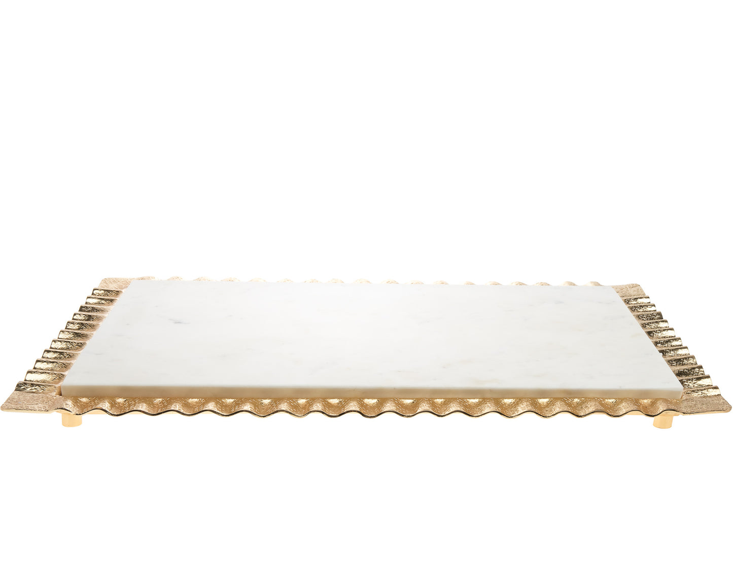 18" White and Gold Rectangular Marble Serving Tray