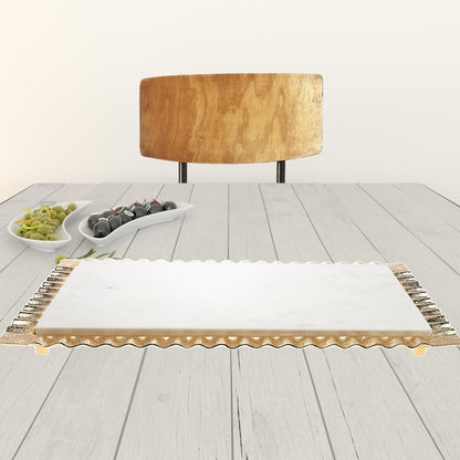 18" White and Gold Rectangular Marble Serving Tray