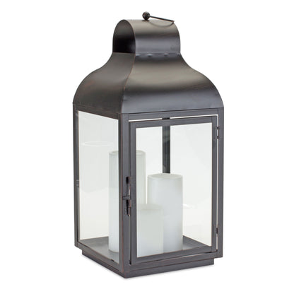 Set Of Two Black Flameless Floor Lantern Candle Holder