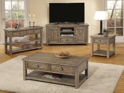 50" Natural Solid Wood Rectangular Distressed Coffee Table With Two Drawers And Shelf