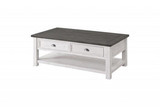 50" White And Gray Wood Distressed Coffee Table With Storage