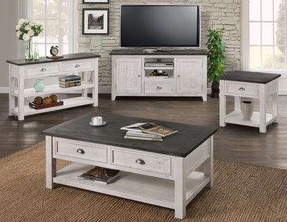 50" White And Gray Wood Distressed Coffee Table With Storage