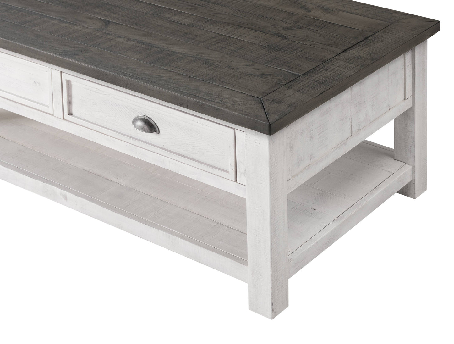 50" White And Gray Wood Distressed Coffee Table With Storage