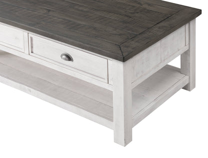 50" White And Gray Wood Distressed Coffee Table With Storage