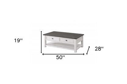 50" White And Gray Wood Distressed Coffee Table With Storage
