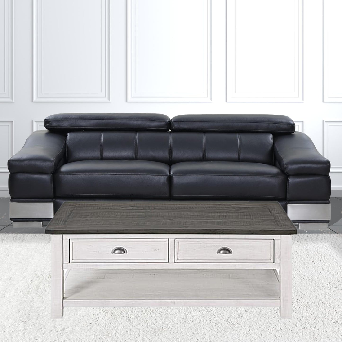 50" White And Gray Wood Distressed Coffee Table With Storage