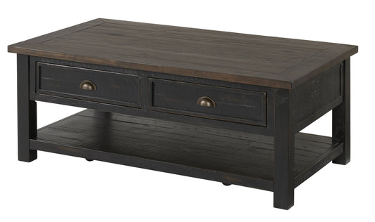 50" Black And Brown Wood Distressed Coffee Table With Storage