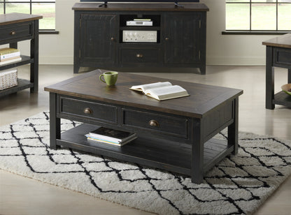 50" Black And Brown Wood Distressed Coffee Table With Storage
