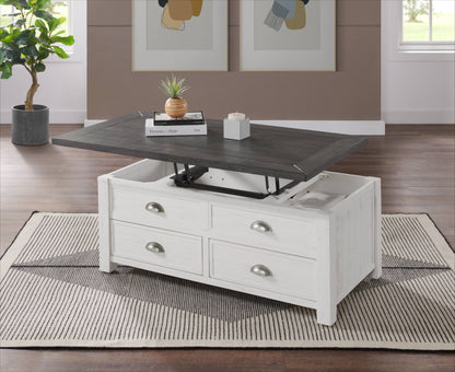 48" White And Grey Solid Wood Distressed Lift Top Coffee Table With Storage