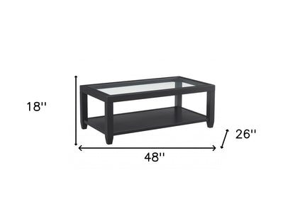 48" Black Glass Rectangular Coffee Table With Shelf