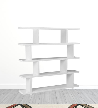 63" White Wood Five Tier Open Asymmetrical Bookcase