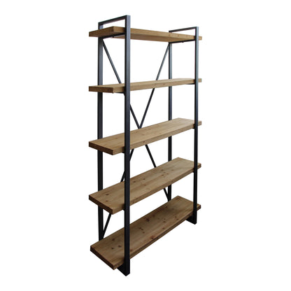 78" Natural Wood and Metal Five Tier Modern Industrial Bookcase