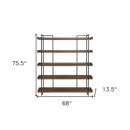 76" Light Brown Metal Five Tier Standard Bookcase